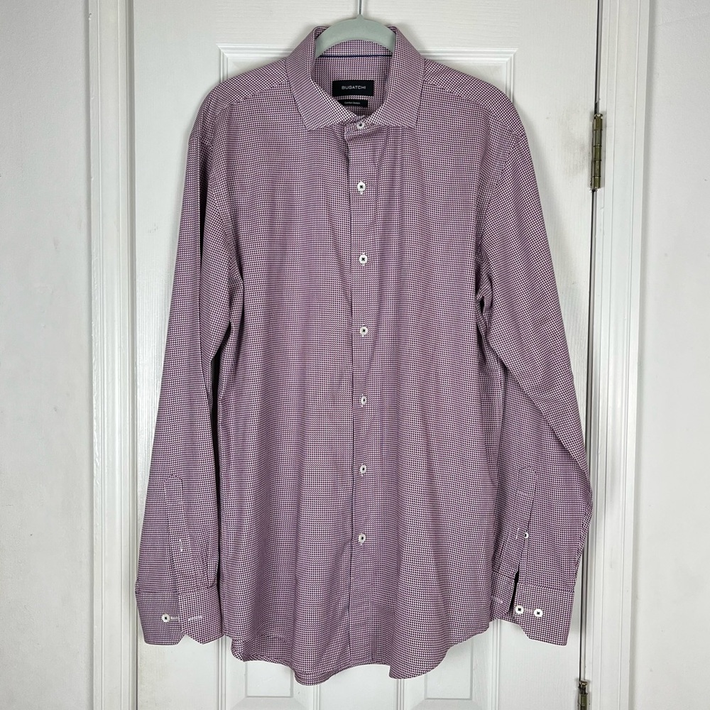 Bugatchi Men’s Comfort Stretch Button Front Shirt Sz 16 34/35